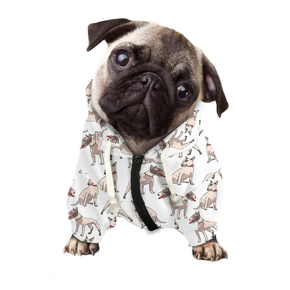 White Bull Terrier Pattern Print Dog Zip Up Hoodie