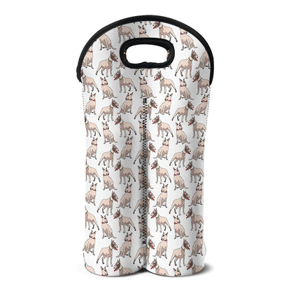 White Bull Terrier Pattern Print Double Neoprene Wine Tote
