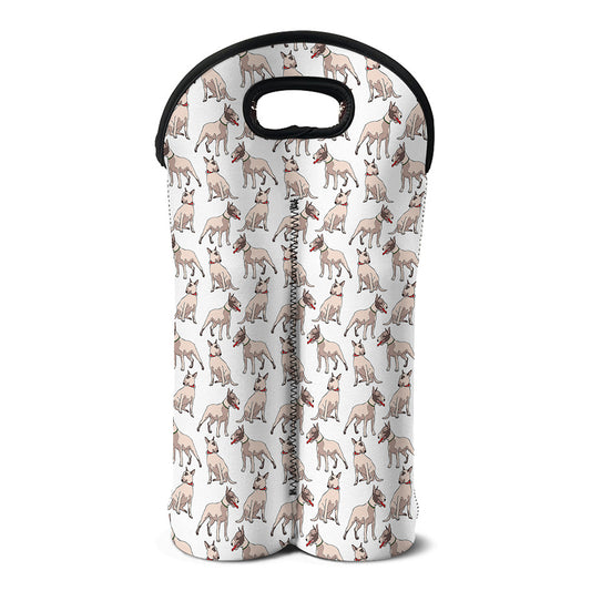 White Bull Terrier Pattern Print Double Neoprene Wine Tote