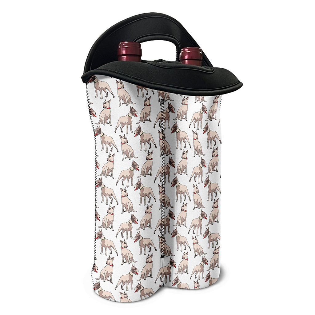 White Bull Terrier Pattern Print Double Neoprene Wine Tote
