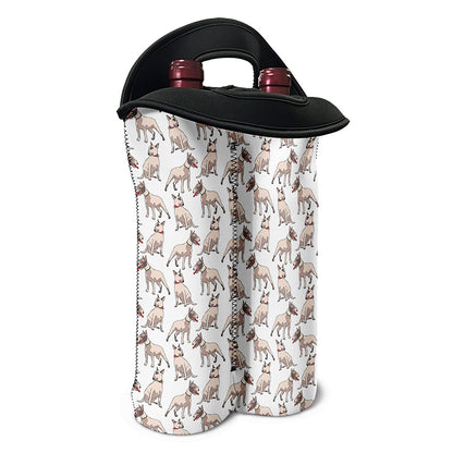 White Bull Terrier Pattern Print Double Neoprene Wine Tote