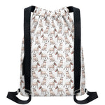 White Bull Terrier Pattern Print Drawstring Backpack