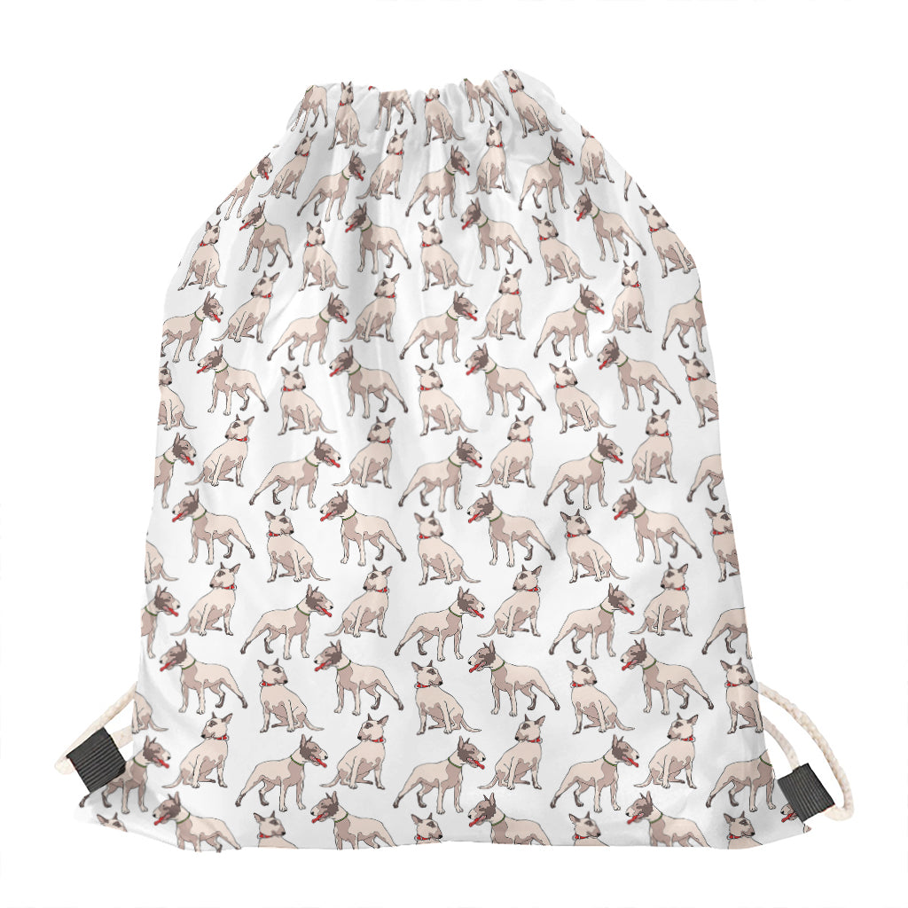 White Bull Terrier Pattern Print Drawstring Bag