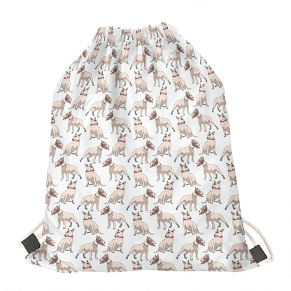 White Bull Terrier Pattern Print Drawstring Bag