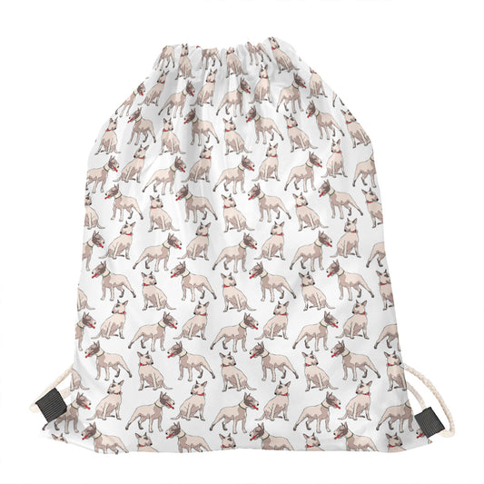 White Bull Terrier Pattern Print Drawstring Bag