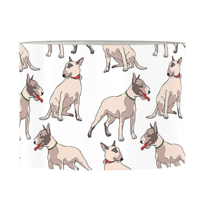 White Bull Terrier Pattern Print Drum Lamp Shade