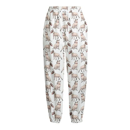 White Bull Terrier Pattern Print Fleece Lined Knit Pants