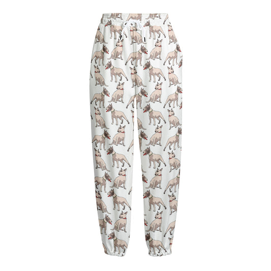 White Bull Terrier Pattern Print Fleece Lined Knit Pants