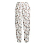 White Bull Terrier Pattern Print Fleece Lined Knit Pants