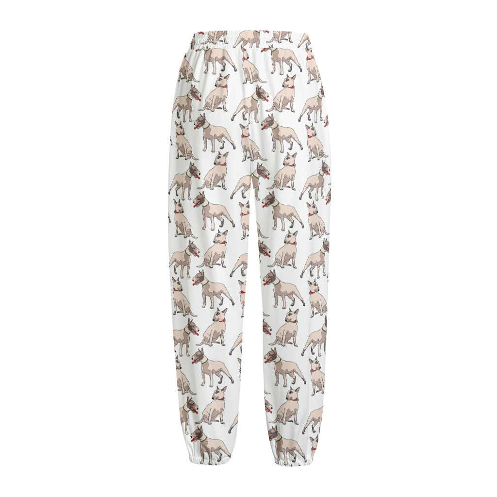 White Bull Terrier Pattern Print Fleece Lined Knit Pants