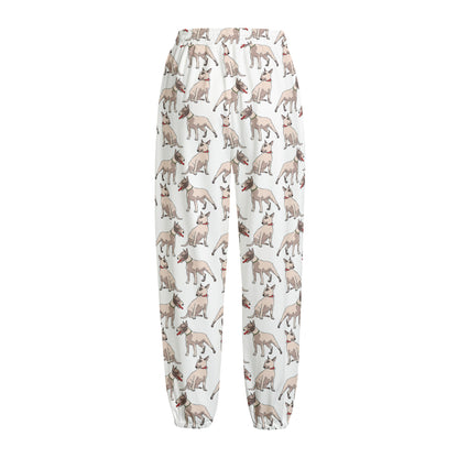 White Bull Terrier Pattern Print Fleece Lined Knit Pants