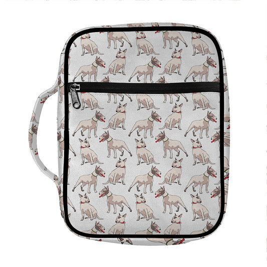 White Bull Terrier Pattern Print Front Pocket Bible Bag