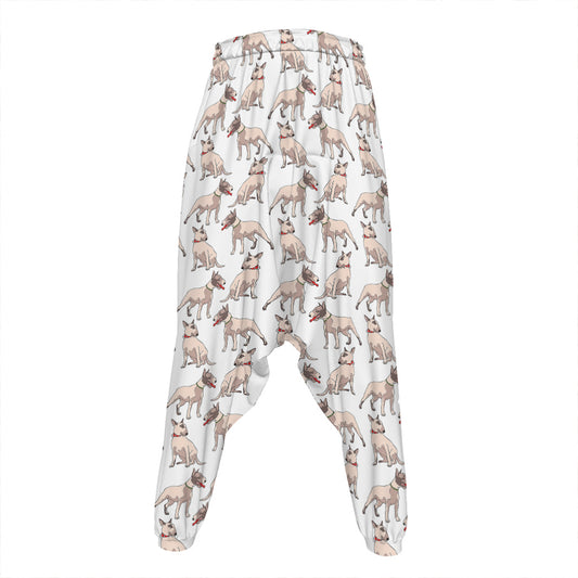 White Bull Terrier Pattern Print Hammer Pants