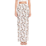 White Bull Terrier Pattern Print High Slit Maxi Skirt