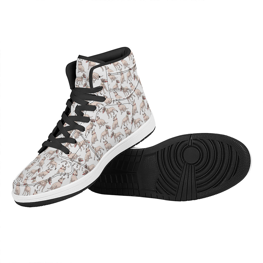 White Bull Terrier Pattern Print High Top Leather Sneakers