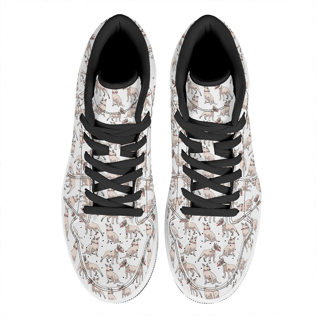 White Bull Terrier Pattern Print High Top Leather Sneakers