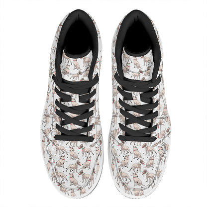 White Bull Terrier Pattern Print High Top Leather Sneakers