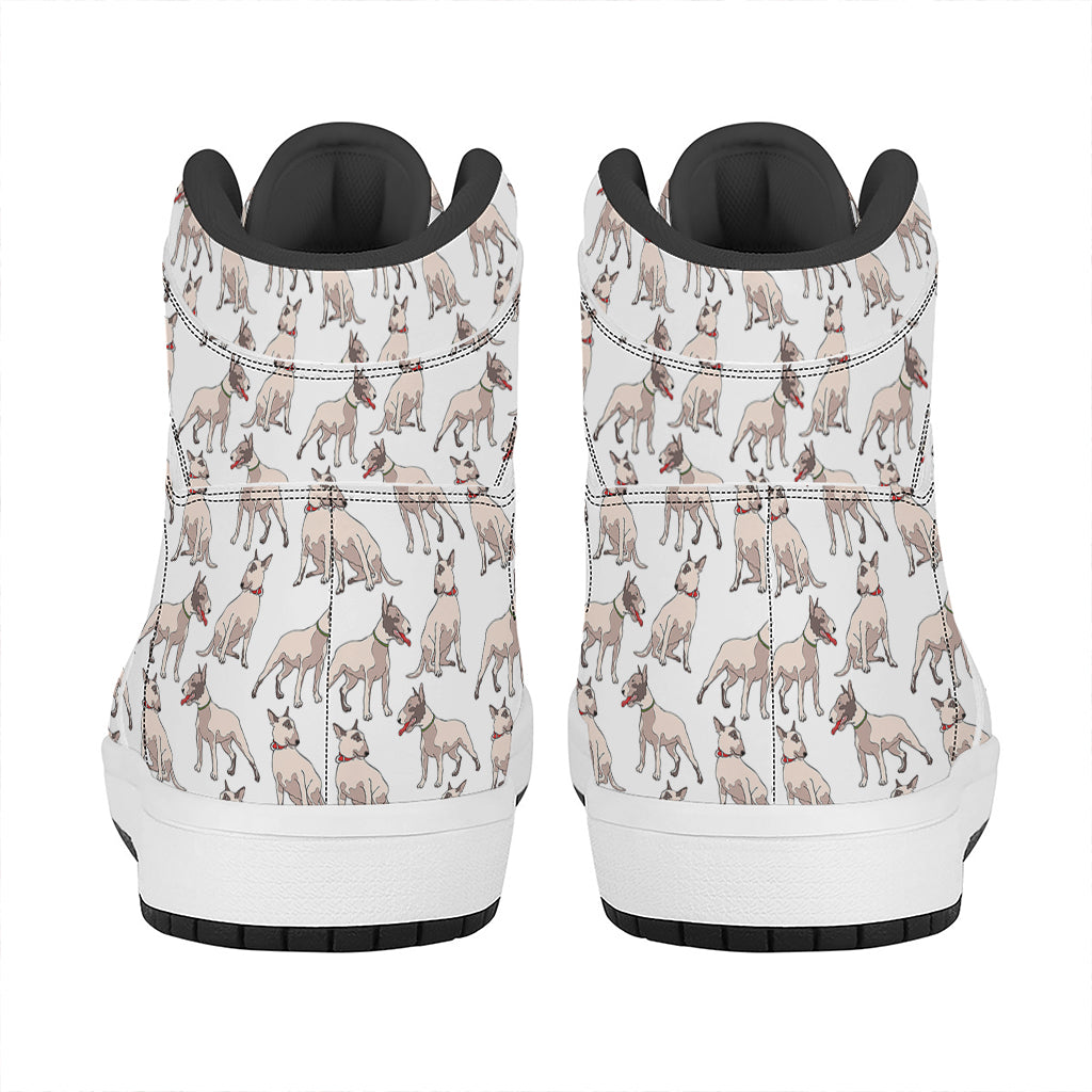 White Bull Terrier Pattern Print High Top Leather Sneakers