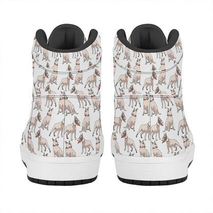 White Bull Terrier Pattern Print High Top Leather Sneakers