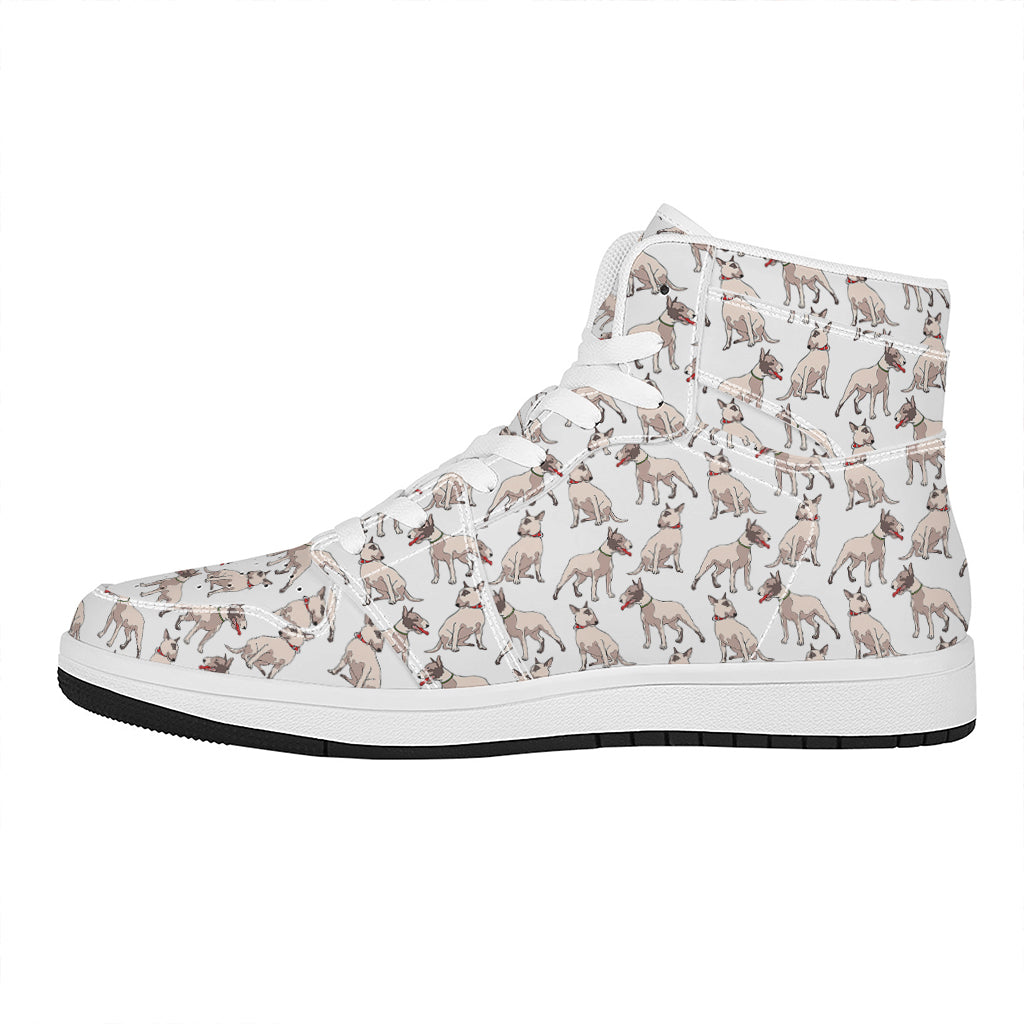 White Bull Terrier Pattern Print High Top Leather Sneakers