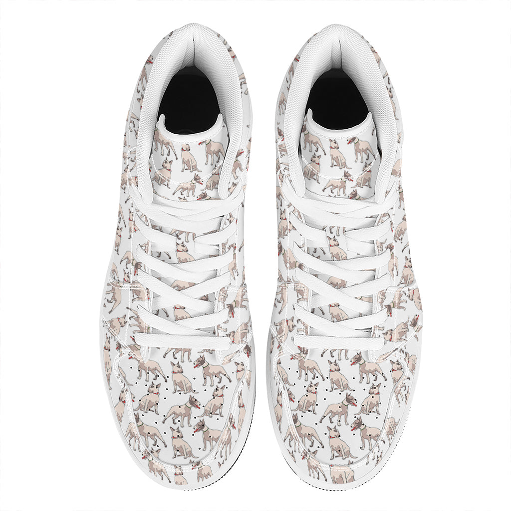White Bull Terrier Pattern Print High Top Leather Sneakers