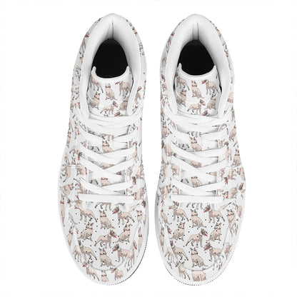 White Bull Terrier Pattern Print High Top Leather Sneakers