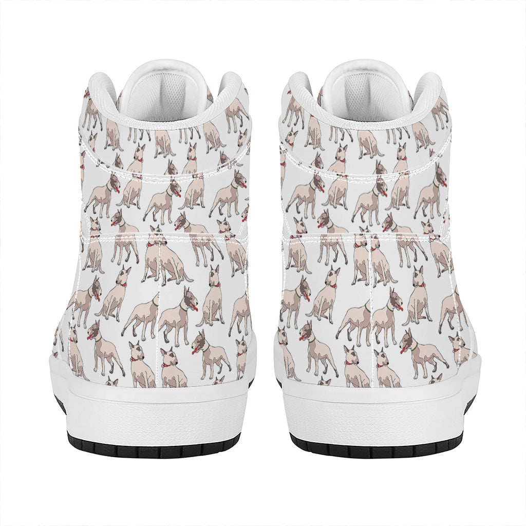 White Bull Terrier Pattern Print High Top Leather Sneakers
