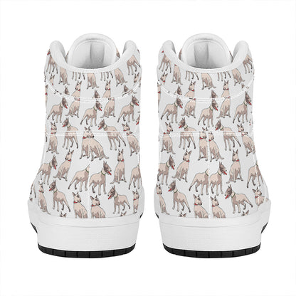 White Bull Terrier Pattern Print High Top Leather Sneakers