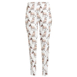 White Bull Terrier Pattern Print High-Waisted Pocket Leggings