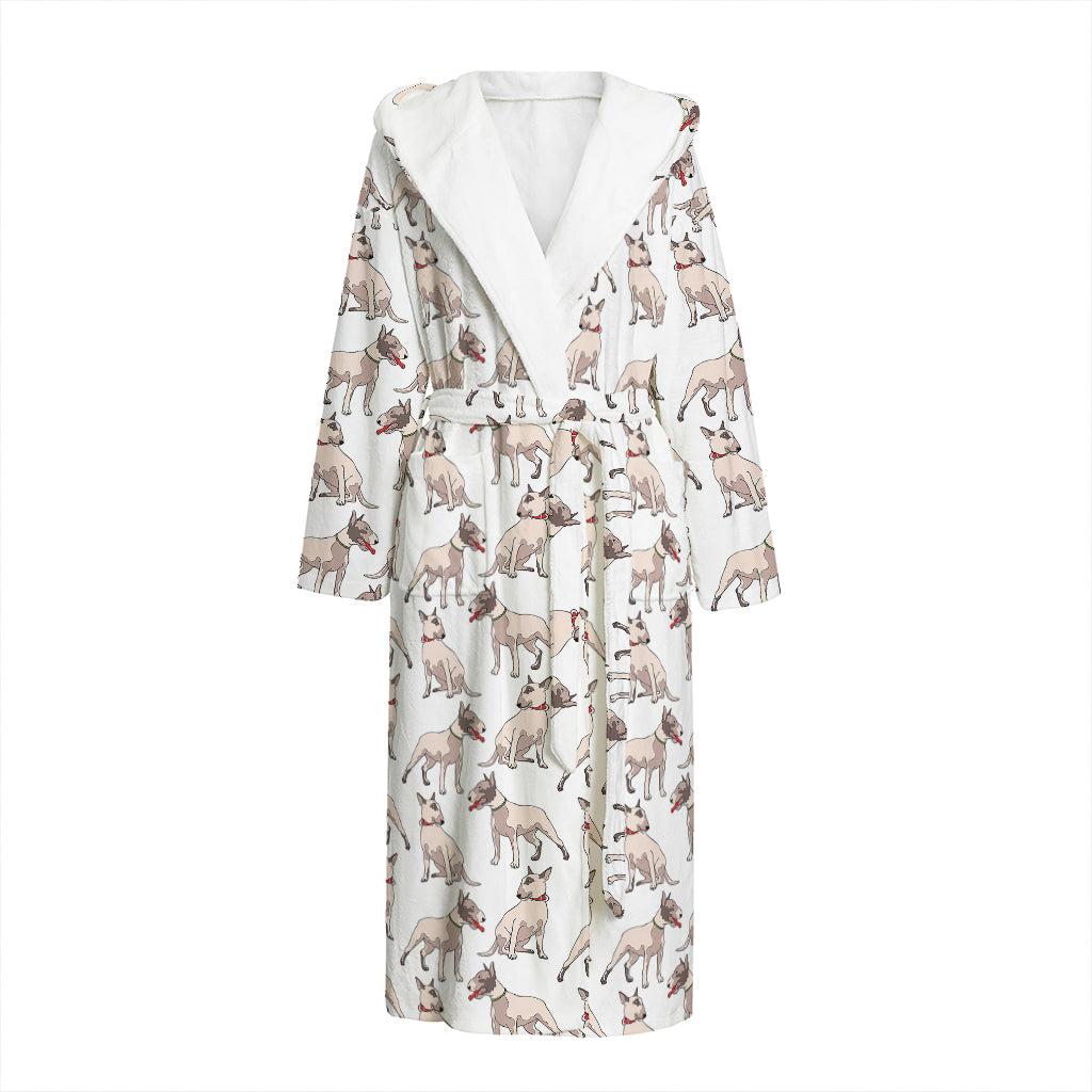 White Bull Terrier Pattern Print Hooded Bathrobe