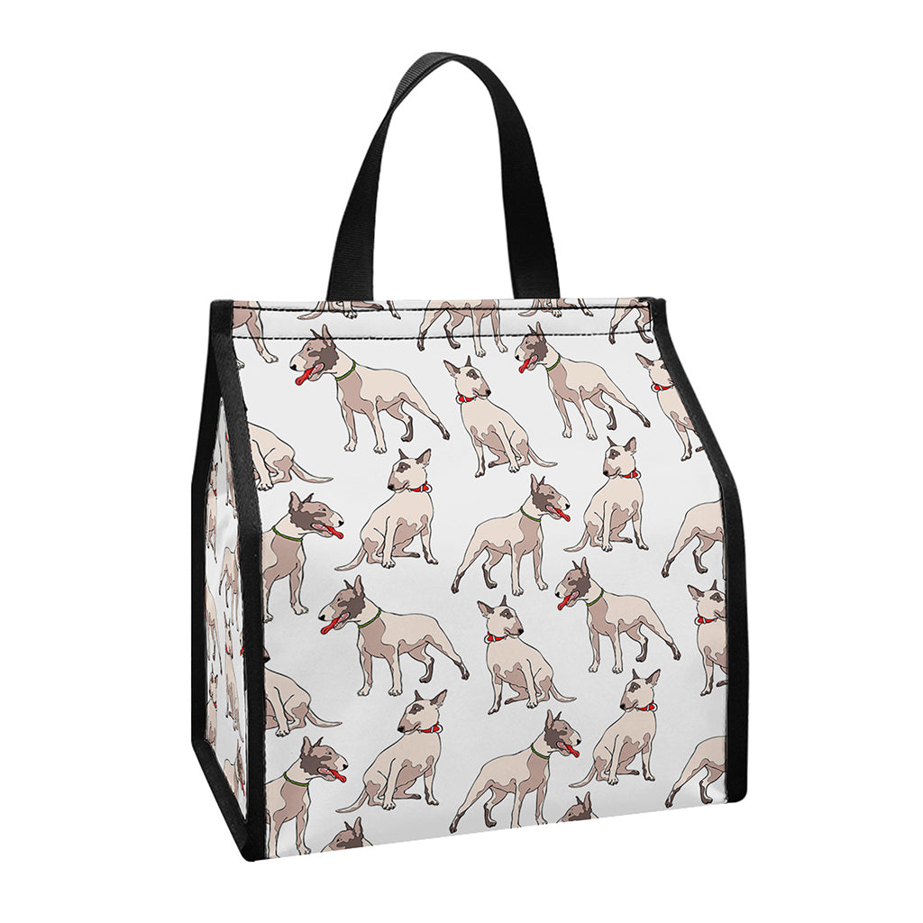 White Bull Terrier Pattern Print Insulated Lunch Tote