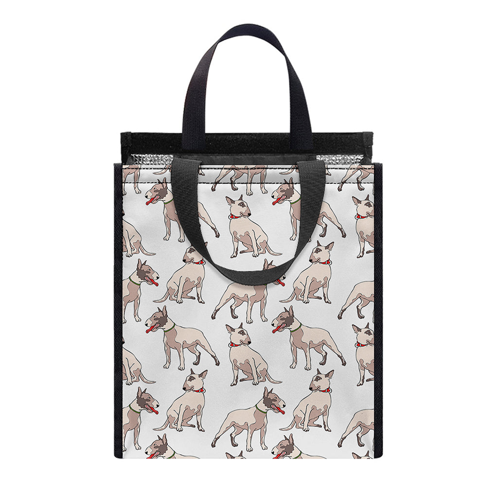 White Bull Terrier Pattern Print Insulated Lunch Tote