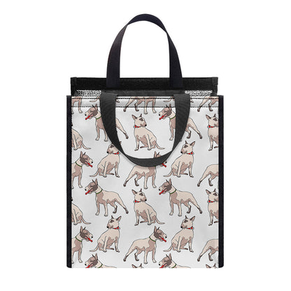 White Bull Terrier Pattern Print Insulated Lunch Tote