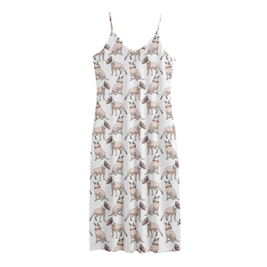 White Bull Terrier Pattern Print Jersey Midi Cami Dress