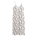 White Bull Terrier Pattern Print Jersey Midi Cami Dress