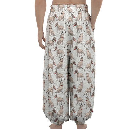 White Bull Terrier Pattern Print Lantern Pants