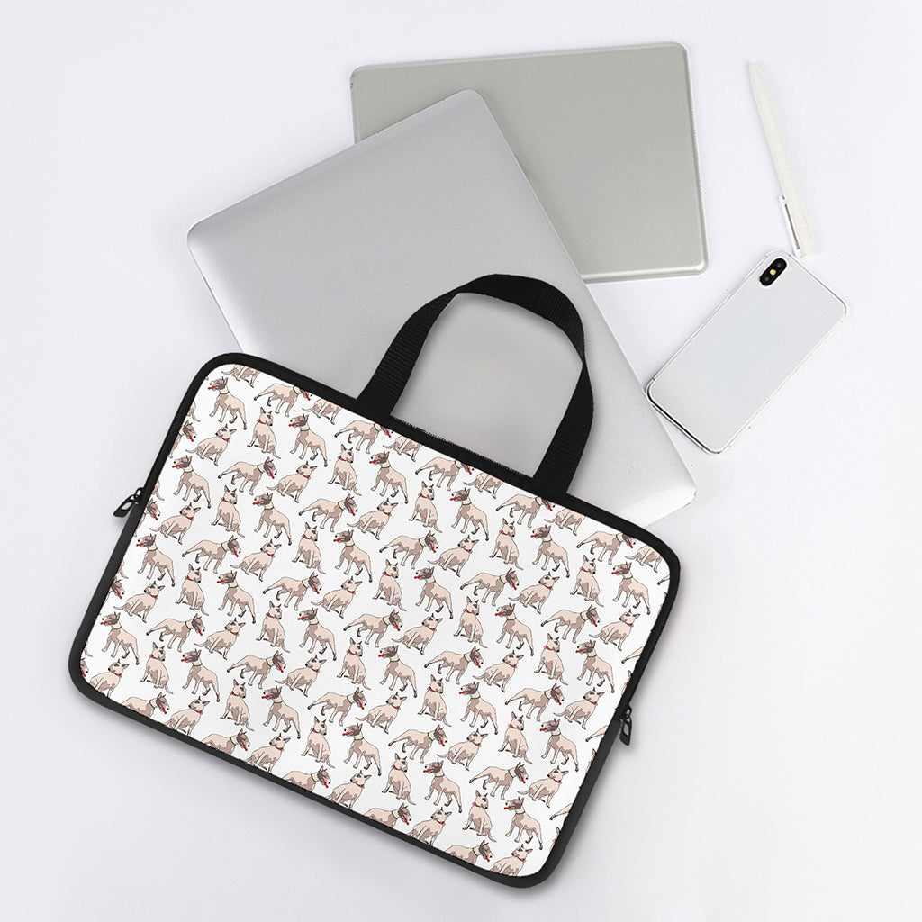 White Bull Terrier Pattern Print Laptop Sleeve With Handle