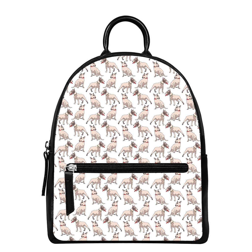 White Bull Terrier Pattern Print Leather Backpack