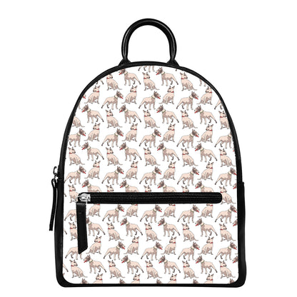 White Bull Terrier Pattern Print Leather Backpack