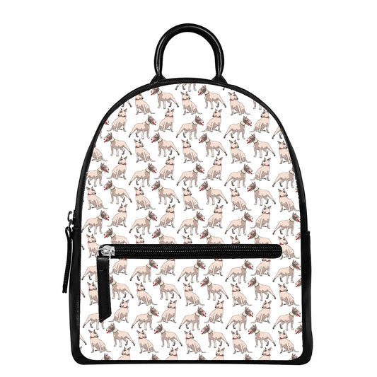 White Bull Terrier Pattern Print Leather Backpack