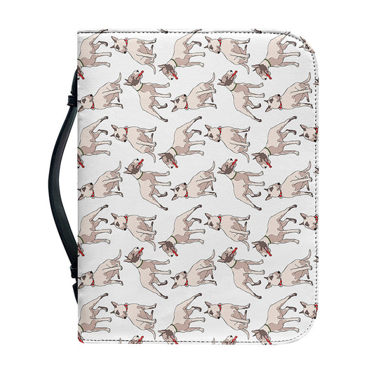 White Bull Terrier Pattern Print Leather Bible Cover