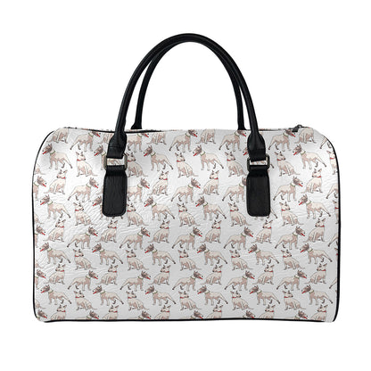 White Bull Terrier Pattern Print Leather Duffle Bag