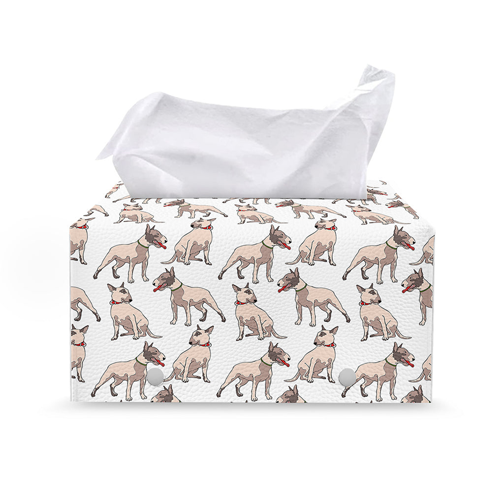 White Bull Terrier Pattern Print Leather Tissue Box Cover