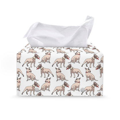 White Bull Terrier Pattern Print Leather Tissue Box Cover