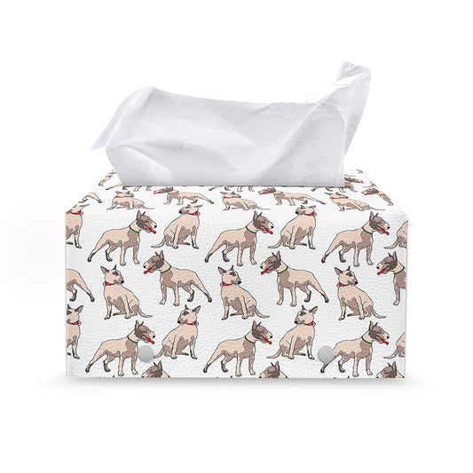 White Bull Terrier Pattern Print Leather Tissue Box Cover