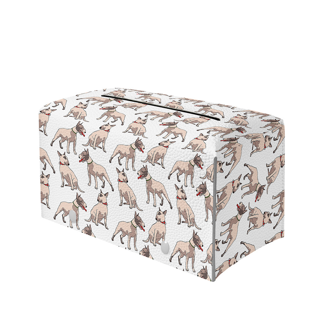 White Bull Terrier Pattern Print Leather Tissue Box Cover