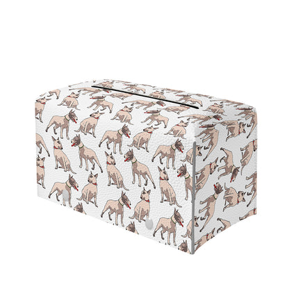 White Bull Terrier Pattern Print Leather Tissue Box Cover