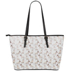 White Bull Terrier Pattern Print Leather Tote Bag