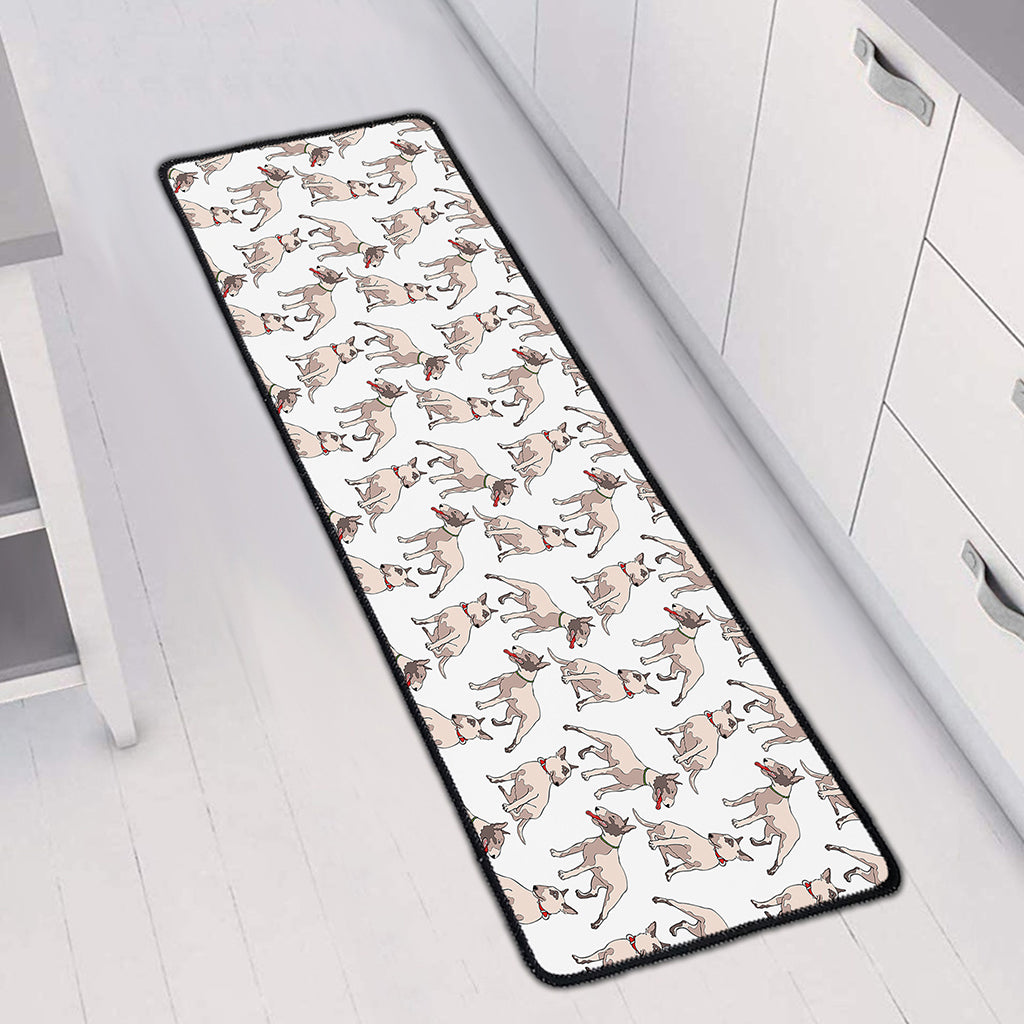 White Bull Terrier Pattern Print Long Kitchen Mat