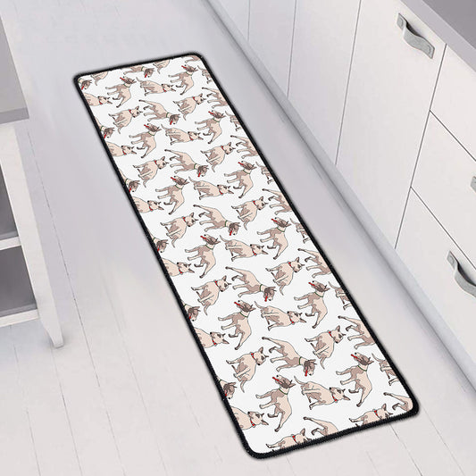 White Bull Terrier Pattern Print Long Kitchen Mat